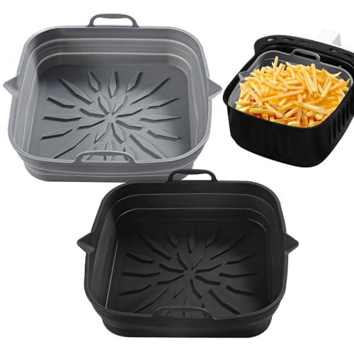 Hitzebeständige, lebensmittelechte Silikonschale, faltbar, quadratisch, 2 Stück, für Fritteusenofen von Tressify