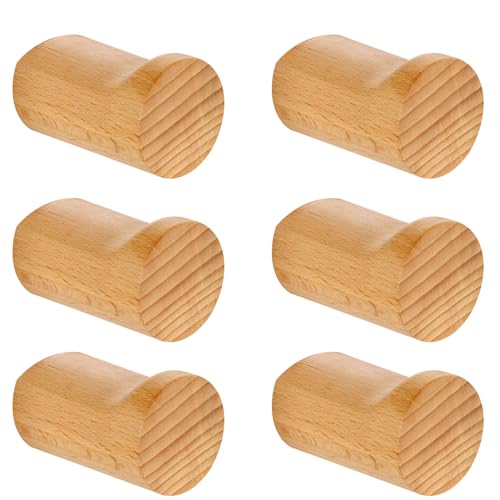 Hohe Gewichtskapazität, Holzwandhaken, stabile massive Kleiderhaken, natürliche Maserung, Walnuss, ideal für Taschen und Hüte, 6er-Set von Tressify
