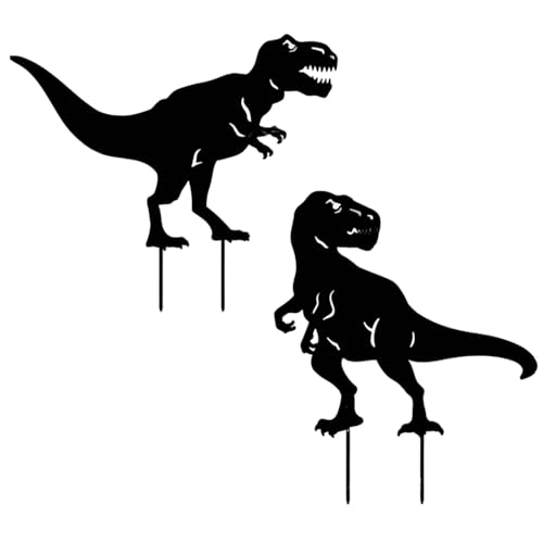 Outdoor Metall Dinosaurier Skulpturen 2er Set Rostfrei Schwarz Pfähle Rasen und Garten Ornamente Outdoor Metall Dinosaurier Skulpturen 2er Set Rostfrei Schwarz Pfähle Rasen und Garten Ornamente von Tressify