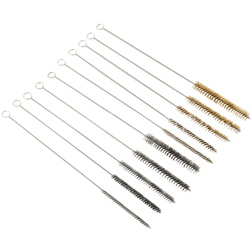 Rohrreinigungsbürsten-Set, Stahl und Messing, 6–15 mm, langlebige Drahtbürsten zum Entfernen von Staub, Rost und Grat, langer Griff mit Ringaufhängung, 10 Stück von Tressify