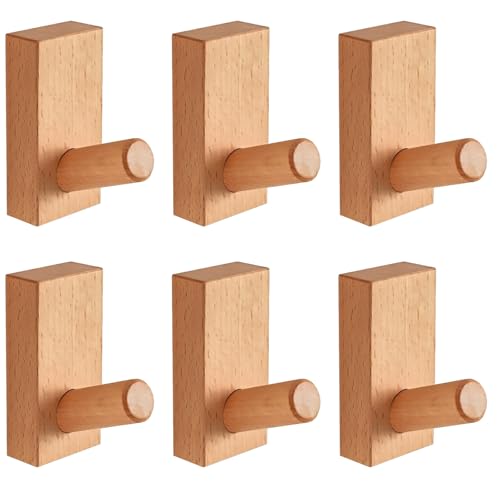 Tressify Garderobenhaken aus Holz, hohe Gewichtskapazität, 6er Set, ideal für Hüte und Taschen, stabiles Massivholz, natürliche Walnussmaserung von Tressify