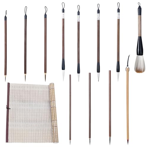 Tressify Holzrolle, Wolfs- und Ziegenhaarbürsten, verschiedene Größen, Kalligraphie-Set, Gongbi, Xieyi, Aquarell, Landschaft, 16 Stück von Tressify