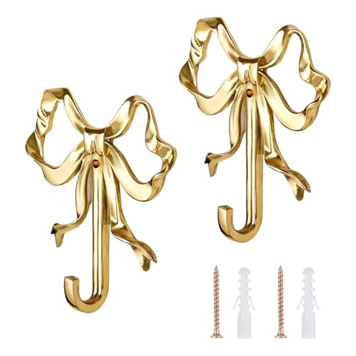 Tressify Kleiderbügel, Wandgarderobe, eleganter Schleifenhaken, Messing Bowtie Haken für Badezimmer und Wohnzimmer, 2-teiliges Set, klein 65 mm, groß 95 mm von Tressify