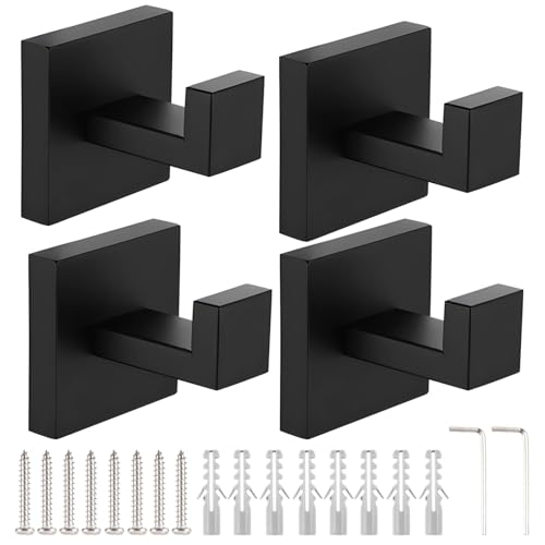 Tressify Küchen-Metall-Wandhaken-Set, quadratische Wandaufhänger mit Schrauben, Badezimmer-Haken, 4 Stück Handtuchhaken zur Wandmontage, Edelstahl von Tressify