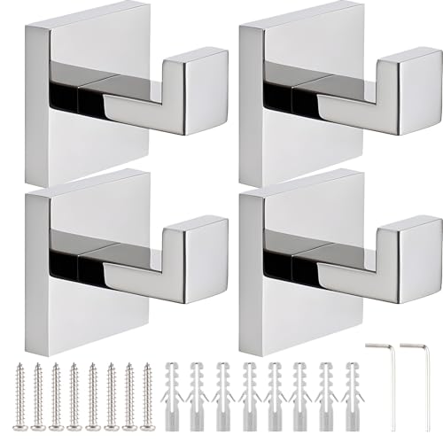 Tressify Küchenwandhaken-Set aus Metall, 4 Stück, Wandmontage, Handtuchhaken, quadratische Wandaufhänger mit Schrauben, Edelstahl-Badezimmerhaken von Tressify