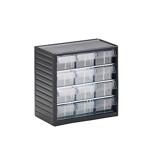 Treston Kleinteilemagazin BxTxH 310x180x290 mm mit 12 Schubladen, Lichtgrau, L-04 glasklar, 294 von Treston