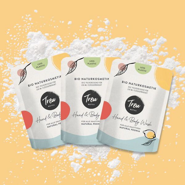 Treu-Refill 3er Sparset Bio Naturkosmetik Hand & Body Wash in Pulverform von Treu-Refill