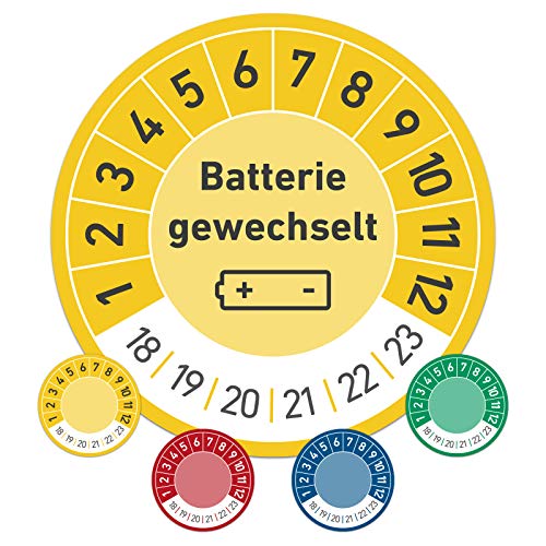 Batterie gewechselt Prüftermin Wartungsplakette Prüfplakette Wartung 20mm Ø gelb (100 Stück) von Treuekarten