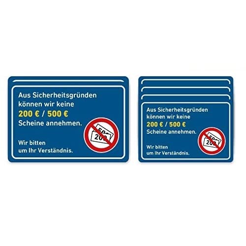 Set L Aufkleber Keine 500/200 Euro Scheine Annahme Set L Aufkleber Keine 500/200 Euro Scheine Annahme von Treuekarten