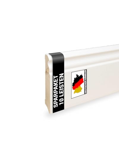24 m Trevendo Sockelleiste Massivholz weiß lackiert altberliner Profil 16 x 80 x 2400 mm - Fußbodenleiste aus Echtholz mit rundum aufgebrachter weißer Grundierung und Decklack von Trevendo