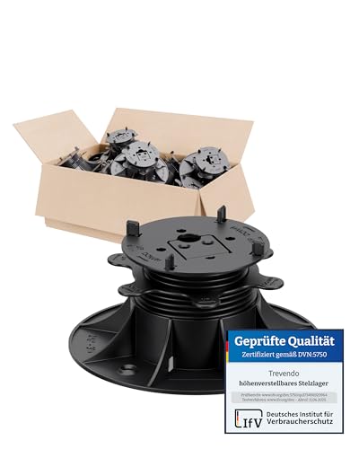 25 Stück Trevendo CLEVER LINE Stelzlager (40-80 mm) - höhenverstellbar - für Steinplatten, WPC- und Holzplanken - Tragkraft bis zu 500 kg - inklusive Fugenkreuz und L-Adapter von Trevendo