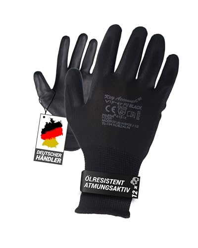 Trevendo 12 Paar PU Arbeitshandschuhe Montagehandschuhe Mechanikerhandschuhe schwarz Gr. 7 von Trevendo