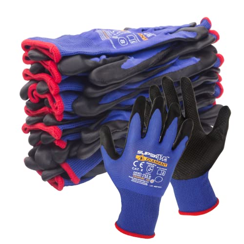 Trevendo Super Tech Diamant - Nylon-Strickhandschuhe mit Mikroschaum-Nitrilbeschichtung, schwarz-blau, Größe 7, 12 Paar Trevendo Super Tech Diamant - Nylon-Strickhandschuhe mit Mikroschaum-Nitrilbeschichtung, schwarz-blau, Größe 7, 12 Paar von Trevendo