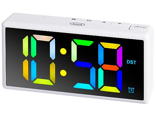 Trevi EC 886 Digitaler Wecker mit großem LED-Display, mehrfarbiger elektronischer Klingelton, Schlummerfunktion und Dimmfunktion, USB-Buchse zum Aufladen von Geräten, Weiß von Trevi