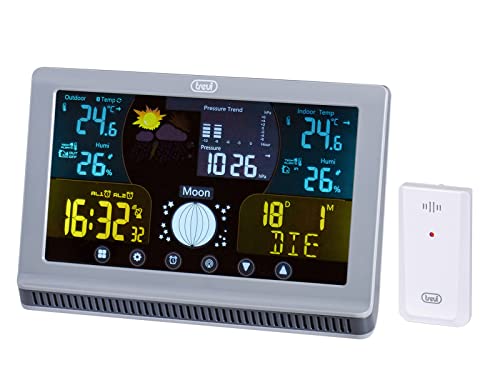 Trevi ME 3P70 RC Wetterstation mit Außensensor und Touch-Bedienung, Thermometer, Feuchtigkeit und Mondphase, programmierbare Wecker mit Snooze-Funktion, mehrsprachiger Kalender, weiß von Trevi