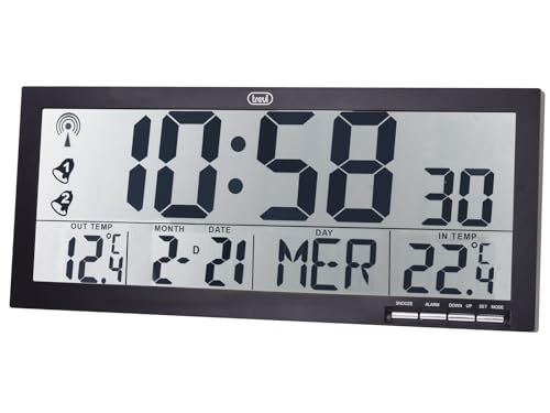Trevi OM 3530 RC Funk-Wanduhr mit großem Display und kabellosem Außensensor, Thermometer und mehrsprachigem Kalender von Trevi