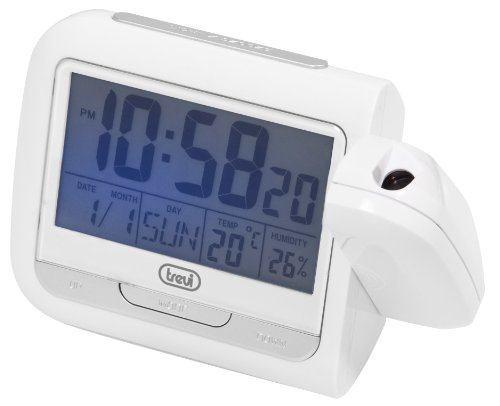 Trevi PJ 3027 digitaler Wecker und Wetterstation mit 180° schwenkbarer Uhrzeitprojektion (Thermometer, Luftfeuchtigkeitsmesser, Alarm, Snooze) schwarz von Trevi