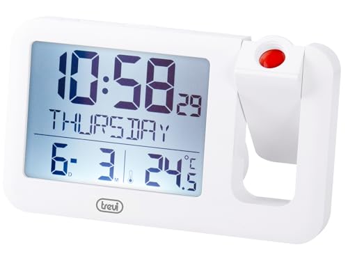 Trevi PJ 3030 Digitale Projektionsuhr mit Einstellbarer Zeit, programmierbarer Wecker, Display mit Hintergrundbeleuchtung, Thermometer und Kalender, AAA-Stromversorgung, ideal für Schlafzimmer und von Trevi