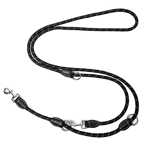 Trhillsbrad Hundeleine 3m x 10mm, Verstellbare hundeleine jeden Hund, Multifunktionsleine Doppelleine Umhängeleine robust, schwarz von Trhillsbrad