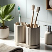Zahnputzbecher-Set Gerippt Mit Untersatz | 3D Druck Badezimmer Organizer Zahnbürstenhalter von TriFusionDE