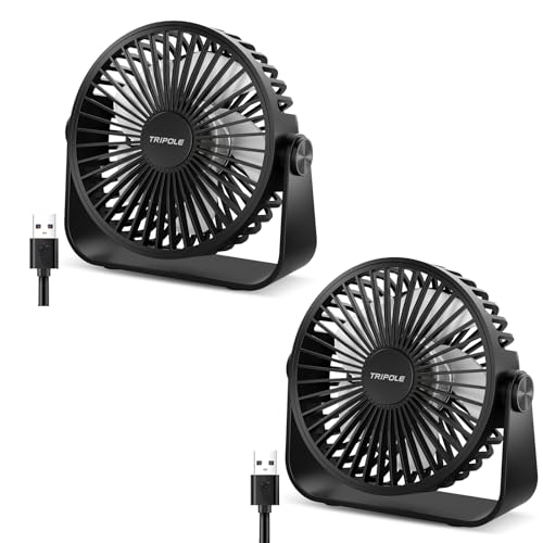 TriPole 2 Pakete USB Tischventilator, 3 Geschwindigkeiten Starker, 360° Rotation Persönlicher Wind Tischventilator, Tragbarer Mini-Ventilator für Tisch Heim Schlafzimmer Büro, Schwarz von TriPole