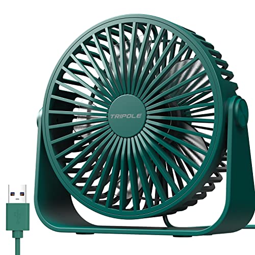 TriPole USB-Tischventilator, 3 Geschwindigkeiten, Luftstrom, Mini-Tischventilator, 360°Drehung, tragbarer persönlicher Ventilator für Büro, Schlafzimmer, Outdoor-Camping, 1,5 m Kabel, Schwarzgrün von TriPole