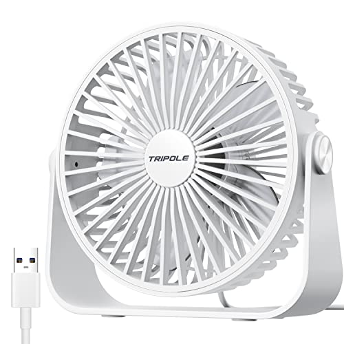 TriPole USB-Tischventilator, 3 Geschwindigkeiten, Luftstrom, Mini-Tischventilator, 360°-Drehung, tragbarer persönlicher Ventilator für Büro, Schlafzimmer, Outdoor-Camping, 1,5 m Kabel, Weiß von TriPole
