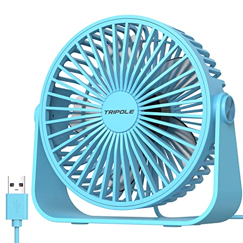 TriPole USB-Tischventilator, 3 Geschwindigkeiten, Luftstrom, Mini-Tischventilator, 360°-Drehung, tragbarer persönlicher Ventilator für Büro, Schlafzimmer, Outdoor-Camping, 1,5 m Kabel, blau von TriPole