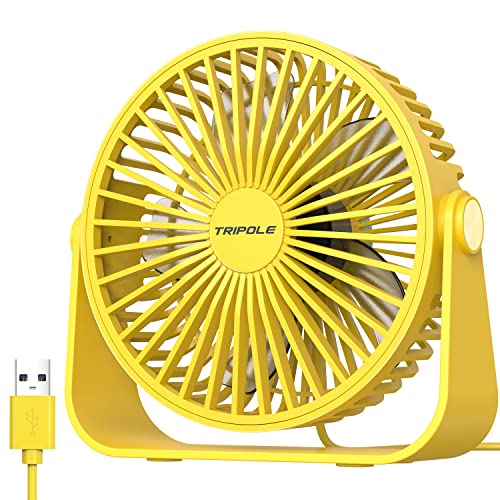 TriPole USB-Tischventilator, 3 Geschwindigkeiten, Luftstrom, Mini-Tischventilator, 360°-Drehung, tragbarer persönlicher Ventilator für Büro, Schlafzimmer, Outdoor-Camping, 1,5 m Kabel, gelb von TriPole