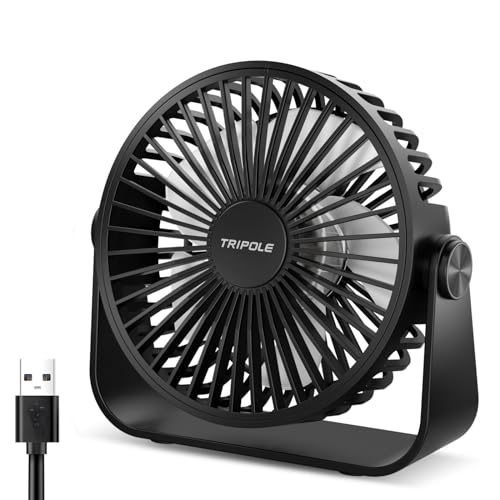 TriPole USB Tischventilator, 3 Geschwindigkeiten Starker Wind Tischventilator, 360° Rotation Persönlicher Tischventilator, Tragbarer Mini-Ventilator für Tisch Heim Schlafzimmer Büro, Schwarz von TriPole