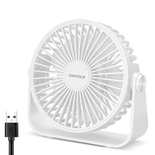TriPole USB Tischventilator, 3 Geschwindigkeiten Starker Wind Tischventilator, 360° Rotation Persönlicher Tischventilator, Tragbarer Mini-Ventilator für Tisch Heim Schlafzimmer Büro, Weiß von TriPole