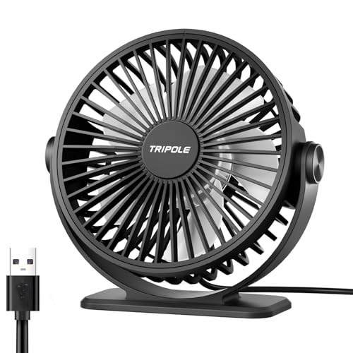 TriPole Ventilator Leiser, Mini Ventilator mit 3 Geschwindigkeiten, USB Tischventilator Leistungsstarker Tragbarer mit 360°Neigung. Elektrischer Ventilator klein für Einsatz Büro, Schlafzimmer,Reisen von TriPole