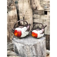 Handgemachte Keramik Teekanne, Orange Blumen Hochzeitsgeschenk, Kunsthandwerk Teekanne von TriUshiCeramics
