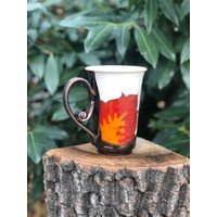 Orange Blumen Kaffeetasse, Keramik Tasse Rad Geworfen, Steingut Teebecher, Handgemachte Teetasse, Einzigartige Tasse, Geburtstagsgeschenk, Tri Ushi von TriUshiCeramics