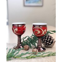 Weihnachtströschen, Hochzeitsgeschenk Set, Weinkelch Rad Geworfener Kelch Familiengeschenk, Art Pottery Chalice Set von TriUshiCeramics