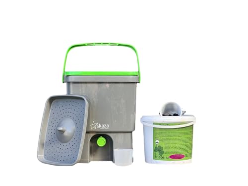 TriaTerra Bokashi-Eimer-16l + 5l-TriaTerra-Streu Terra Preta-Küchenkompost (grau/grün) von TriaTerra