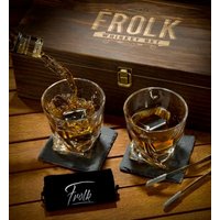 Premium Whisky Set Mit Steinen, Untersetzer, Zange in Holz Präsentationsbox - Ehemann Geschenk, Vater Freund Geschenk von TriadVintage