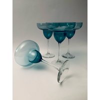Unikat Teal Blaue Margarita Gläser - Set Von | 4 von TriadVintage