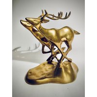 Vintage Aus Massivem Messing Laufende Doe & Hirsch/Buck Skulptur von TriadVintage