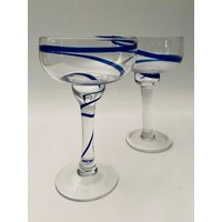 Vintage Blue Swirl Line Margarita Gläser - Set Von | 2 von TriadVintage