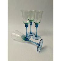 Vintage Grüne Schale Blauer Stiel Weingläser - Set Von | 4 von TriadVintage