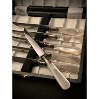 Vintage Sheffield Besteck - Perlengriff Obst Käsemesser Mit Hülle Set Von | 6 von TriadVintage