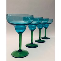 Vintage Türkis Teal Blue Bowl Grün Stem Margarita Gläser - Set | 2 Oder | 4 von TriadVintage