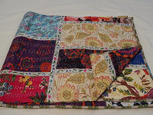 Patchwork-Decke/überwurf 1111, handgefertigt, mehrfarbig/Paisley-Muster, 229 x 274 cm, Queensize von Tribal Asian Textiles