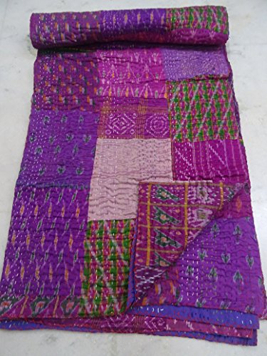 Queen Size Patchwork Seide Kantha Quilt 228,6 x 274,3 cm Seide Tagesdecke Indian Silk Patola Quilt Überwurf Decke von Sophia-Art