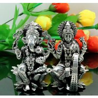 10 cm Kleine 925 Sterling Silber Handgemachte Maßgeschneiderte Hindu Idol Lakshmi Und Ganesha Statue, Puja Artikel Figur, Haus Diwali Art379 von TribalOrnaments
