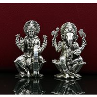 2 "925 Sterling Silber Handgemachte Maßgeschneiderte Hindu Idole Lakshmi Und Ganesha Statue, Puja Artikel Figur, Wohnkultur Diwali Geschenk von TribalOrnaments