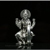2" Kleine 925 Sterling Silber Handgemachte Maßgeschneiderte Hindu-Göttin Lakshmi Statue, Puja Artikel Figur, Wohndekor Diwali Geschenk Art22 von TribalOrnaments