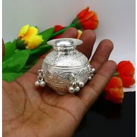 925 Sterling Silber Handgemacht Uni Kleiner Kalash Oder Topf, Einzigartiger Besonderer Puja Artikel, Wasser Milch Topf Indien Su703 von TribalOrnaments