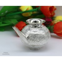 925 Sterling Silber Handgemachte Karwa Chauth Kalash Oder Topf, Einzigartiger Puja Artikel, Wasser Milch Shiva Abhishekam Topf Indien Su588 von TribalOrnaments